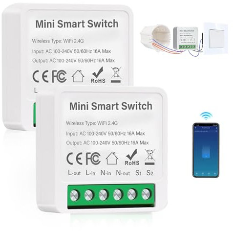 SGZIOO 2Pcs Interruptor Wifi, Interruptor Inteligente Wifi Smart Life Compatible con Alexa y Google Home, Interruptores Inteligentes, Control de App y Función de Temporizador