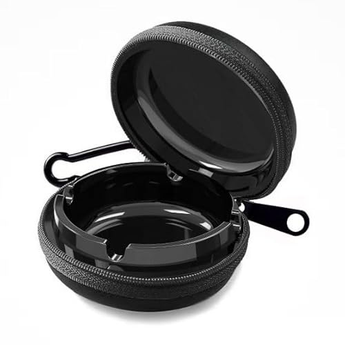 Culinavog Taschenaschenbecher, Tragbarer Aschenbecher, Reise Aschenbecher Rund, Taschenaschenbecher Geruchsdicht, Reiseaschenbecher, Mini Tragbarer Ashtraymit Deckel für Outdoor, Camping (Schwarz)