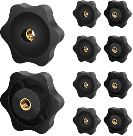 Ezitruz Tuerca con mango de estrella M8, 10 unidades, diámetro exterior 38 mm, color negro, forma de estrella, tuerca de mariposa, rosca interior de latón para máquinas y equipos, muebles, máquinas