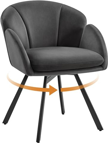 Yaheetech Swivel Tub Chair, Flower Shape Velvet Armchair, Cute Vanity Chair with Removable Seat Cushion for Living Room/Bedroom/Makeup, Dark Gray