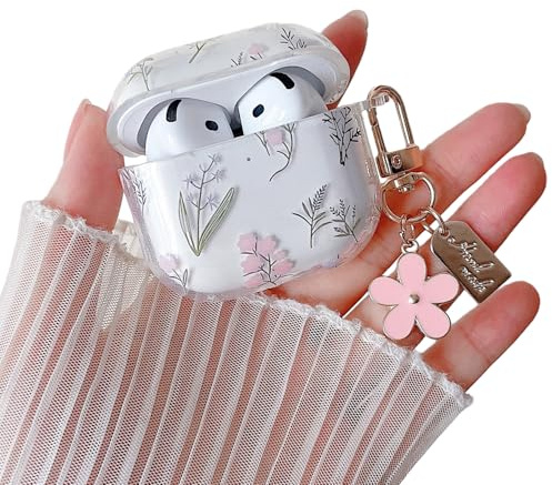 MINSCOSE Kompatibel mit AirPods 4 Clear Case,niedliches,hübsches Blumen-Design mit rosa Blumen-Schlüsselanhänger Weiche,stoßfeste Schutzhülle aus TPU für Airpod 4 für Frauen und Mädchen–Farbe