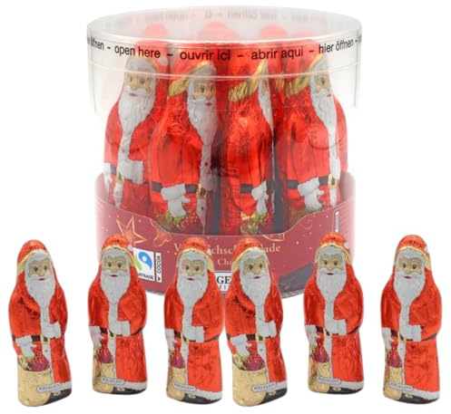 Riegelein Milk Chocolate Santa Pieces 25g x 11 Drum - Bulk Hollow Chocolate Santas for Adults & Kids, Christmas Stocking Filler, Secret Santa Gift, Festive Chocolate Treats for Hampers & Parties