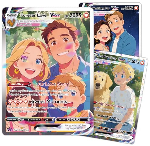 WolunLi Personalisierte Poke Karte mit Foto Namen/Text Individuell gestaltete Poke Porträt Karte Angepasste Trainer oder Charakter Karten zum Geburtstag Hochzeitsgeschenke Stil 4