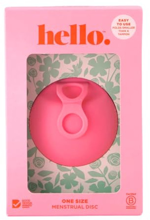 Hello Period Menstrual Disc Pink | Reusable Soft Flexible Silicone Internal Wear Option | Sustainable Feminine Care Alternative to Pads Tampons Leak Resistant (One Size)