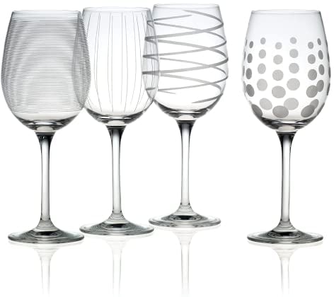 MIKASA KC49218 Cheers Precision-Etched 16-oz White Wine Glasses, (Set of 4), 18/8 Stainless Steel, Fluid_Ounces, Clear