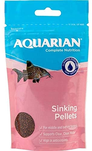 AQUARIAN Complete Nutrition, Aquarium Bottom Feeder Fish Food Sinking Pellets, 100g Bag
