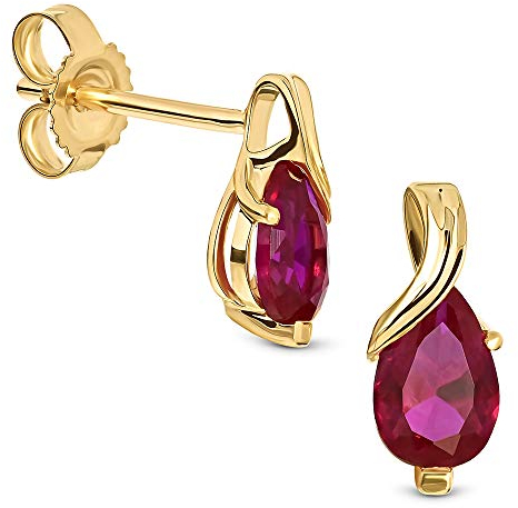 Miore Ohrringe Damen tropfen Ohrhänger mit Edelstein/Geburtsstein Rubin in rot aus Gelbgold 9 Karat / 375 Gold, Ohrschmuck
