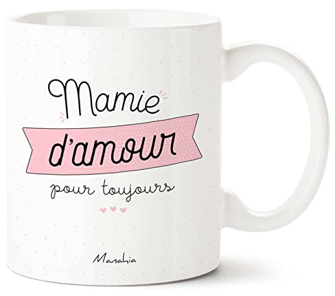 Manahia Mug Cadeau Mamie d'Amour Pour Toujours - Avec Boite Kraft - 330 mL, Céramique - Imprimé en France - Tasse Annonce Grossesse - Noël, Anniversaire, Fête des Grands-Mères