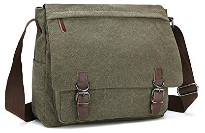 Rufun Bolso Bandolera de Hombro Lienzo Laptop Maletín Bolsa para la Escuela (verde, M)