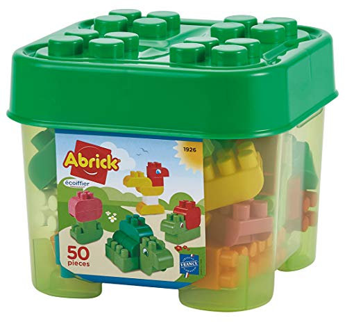 Ecoiffier – Abrick Tierwelt – 50 große Tier-Bausteine im Eimer, Bauklötze-Spiel, Huhn, Schildkröte, Schnecke, Blume, für Kinder und Kleinkinder ab 18 Monaten