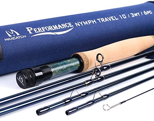 MAXIMUMCATCH Performance Nymph Fliegenrute IM 10 Carbon, AAA+ Kork Handgriff mit Cordura Rutenrohr in 3/4wt 10/11ft (2wt 10ft 4 Teile)