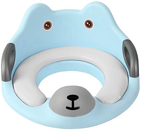 Toddlers Toilet Seat - Potty Training Seat for Kids - Non Slip Loo Trainer with Anti-Splash Guard - Unisex Toilet Assistant Ring with Handles and Backrest for Extra Security (Blue)