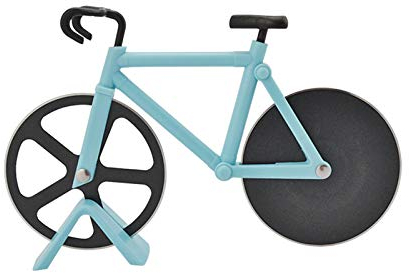 BE-TOOL Bicycle Pizza Cutter, Bike Pizza Slicer Dual Stainless Steel Non-Stick Cutting Wheels with a Stand, for Home Pizza Lovers (1 Pack, Baby Blue)