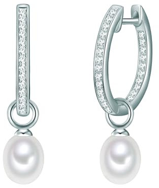 Valero Pearls Damen-Creolen Sterling Silber 925 Süßwasser-Zuchtperlen weiß - Ohrhänger für Frauen mit Süßwasser-perle