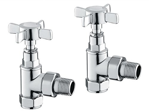Reina Chrome Traditional Style Towel Radiator Rail Valves Angled Central Heating Taps 15mm (Pair) Bronte