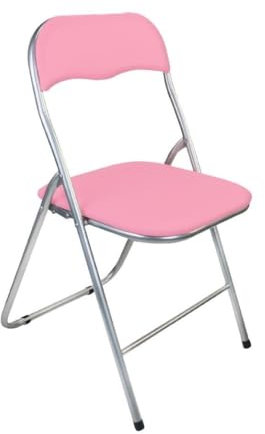 Folding Desk Chair Padded Light Weight Space Saving, Silver Frame, Faux Leather Padded Seat Rectangular Compact Folding Chair for Home Office Party School Library stool Lightweight Foldable (Pink)