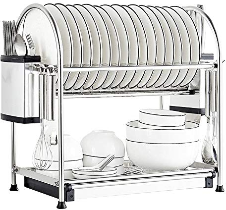 304 Edelstahl Dish Rack Arbeitsplatte Ablassen 2 Tiers Trocknen von Dishs Schalen Chopstics Küche Lagerung Halter Rack Regal