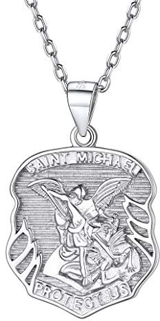 Silvora Medalla Plata San Miguel Arcangel para Hombres Mujeres Collar de Plata Fino Ajustable 46cm + 5cm