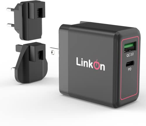 LinkOn Chargeur Mural Ganius 65W GaN Tech 65W USB-C PD3.0 PPS Et 18W USB-A QC4.0+ Compatible avec MacBook 2019 Samsung Galaxy Note S10 S20 Adaptateur De Voyage pour Ordinateur Portable