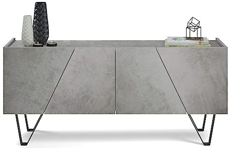 Mobili Fiver, Emma 4-door Sideboard with black legs, Concrete Effect, Grey, Made In Italy