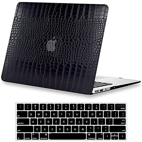 KEROM Schutzhülle für MacBook Air 33 cm (13 Zoll) 2020 2019 2018 Release M1 A2337 A2179 A1932, Hülle, Krokodilleder Hartschale mit Tastaturabdeckung passend 13 Zoll Air, Schwarz