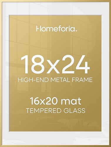 YYST Homeforia 18x24 inch Gold Metal Picture Frame - Aluminum 18 x 24 Picture Frames For Wall - 18 by 24 Poster Photo Frame - Tempered Glass - Wall Hook Included - Set of 1