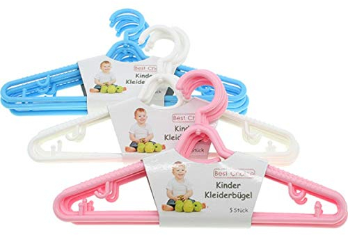 15 Stück Kinder Kleiderbügel Kunststoff Blau Rosa Weiß Wäschebügel Garderobenbügel Kinderbügel Kinderkleiderhaken