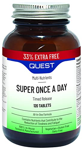 Quest Super Once A Day Multivitamin & Minerals 120x Tablets. 17 Vitamins & 12 Minerals with Vitamin A, B, C, D, Iron & Zinc for Men & Women. for Optimal Health, Reduces Fatigue & Immunity. (2 Pack)