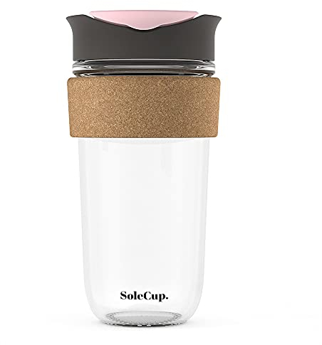 SoleCup. Large Travel Mug - Reusable Insulated Coffee Mug - 18oz/530ml BPA-Free Hot Drink Travel Mug with Lid & Cork Band (Grey and Pink, 530ml / 18oz)