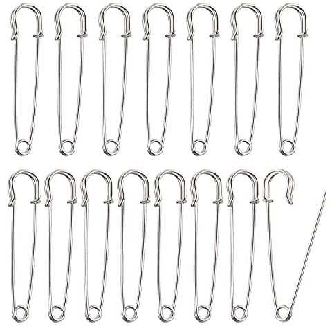 Große Sicherheitsnadel,15pcs Silber Extra Große Kilt Pins Heavy Duty Sicherheitsnadel Safety Pins Broschennadeln Klammern Nähen,für Bastelarbeiten Decken Strickzeug Kleidung Schmuck Wirkwaren(10cm)
