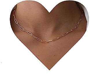 Yheakne Punk Papierlink Halsband Halskette Gold Büroklammer Kette Halskette Halsband Offene Gliederkette Halskette Trendige Kette Halskette Schmuck für Frauen und Mädchen