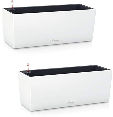 Lechuza Self Watering Plant Pots BALCONERA Color 2 x 50cm Window Box, White | 2 Pack, H19 L50 W19 cm, Medium Size, Indoor, Outdoor, Drainage Hole, Quality Plastic, Frost-Resistant, Water Level Indicator