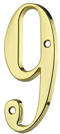 Número de casa o calle para atornillar, aspecto 3D, n.° 9, color dorado