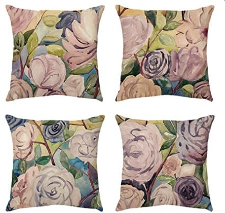 cushion pink Square Throw Pillow Case Set lilac flowers Cushion Covers 45x45cm Living Room Sofa Couch Bed Bedroom Home Decor Garden Couch Set of 4