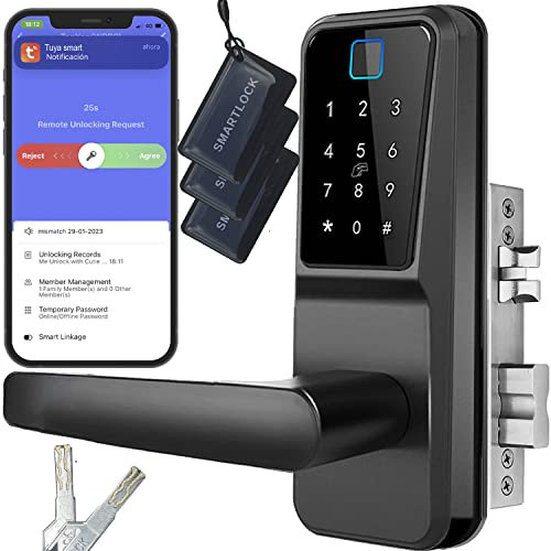Biometric Fingerprint Door Lock,Passcode Door Locks, Keyless Entry Digital Smart Door Lock, Keypad Entry Door Lock with Handles |Remote Without Gateway|Touchscreem|Suitable for 36-60mm Door Thickness