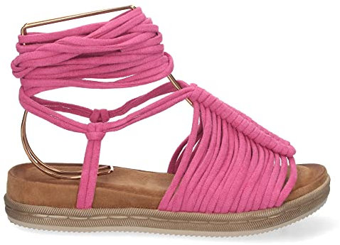 shoes&blues.es 65554-Sandalia Plana para Mujer, Comodas, con Cierre de Tiras al Tobillo, Primavera Verano 2022. Talla 40 Fucsia