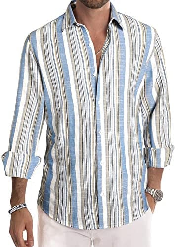 Meilicloth Men's Shirts Long Sleeve Striped Casual Shirt Button Down Regular Fit Tops, Long Lasting Comfort Top for Men