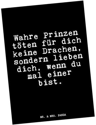 Mr. & Mrs. Panda Postkarte Wahre Prinzen töten für... - Geschenk, Drache, Mann, Grußkarte, Sprüche, Ansichtskarte, bildkarte, Fotokarte, Glizer Spruch Weisheiten Zitate Lustig Weisheit Worte, Liebe