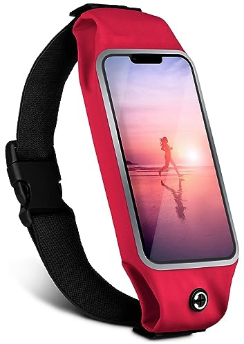 moex Handy Laufgürtel für Samsung Galaxy A53 5G Lauftasche Jogging Tasche Wasserdicht, Running Belt Touch Fenster leicht, Laufgurt Handytasche zum Joggen Bauchtasche Sport, Rot