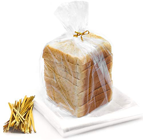 Bread Bags with Ties, Reusable, 101 Clear Bags and 101 Ties, Bread Bag For Homemade Bread And Bakery Loaf Adjustable Reusable