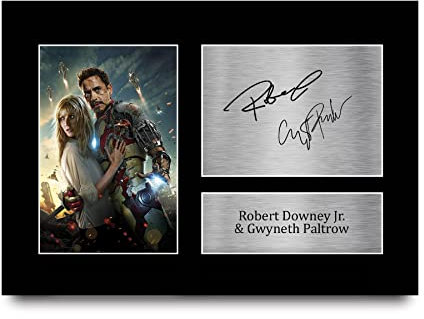 HWC Trading A4 Robert Downey Jr & Gwyneth Paltrow Iron Man Iron Man & Pepper Potts Geschenke Geducktes Signiertes Autogramm Foto für Fans von Film Memorabilien - A4