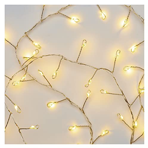 EMOS Warmweiße LED Nano-Lichterkette 2,4 Meter, Cluster Lichterdraht Silbern, 6/18 h Timer-Funktion, Batteriebetrieben (3x AA), Leuchtdauer 10.000 h, IP20 für Innenbereich