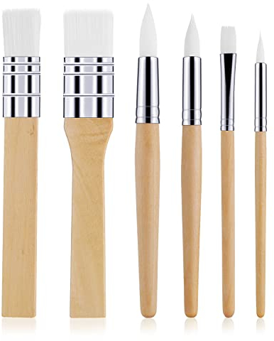 TIESOME 6 Stück hölzerne Schablonenpinsel, Pinsel Set Pinsel für Acrylmalerei Malerei Pinsel Kit Künstler Pinsel für DIY Handwerk Öl Aquarell Leinwand Boards Rock Body Face Nail Art