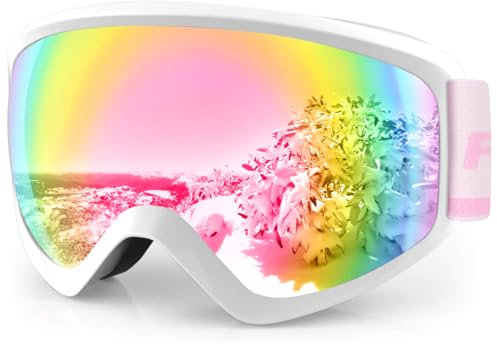 Findway Skibrille Kinder, Snowboardbrille für Kinder Jungen und Mädchen Alter 5-16 OTG Skibrillen Sphärisch Verspiegelt mit Anti-UV Anti-Fog Windwiderstand Kompatibler Helm und Brillenträger