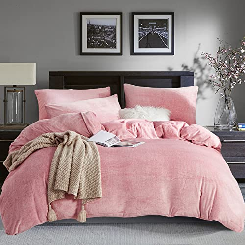Boqingzhu Winter Bettwäsche 135x200cm Plüsch Rosa Altrosa Biber Flanell Warm Kuschelig Flauschig Bettwäsche Teddy Fleece Samt Cashmere Touch Bettbezug 135x200cm mit Reißverschluss