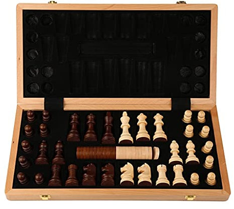 NIVOK Folding 2 in 1 Chess Checkers Set Large 20x20 Set with Beech Chess Storage Box for Pieces Chess Set