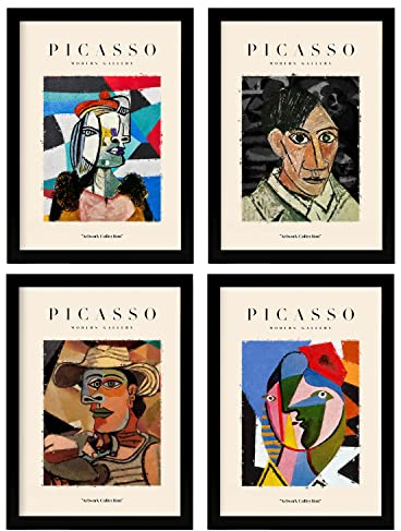 Nacnic Set mit 4 Picasso Illustrationen, Identifikation, Kunstdruck, A4, ohne Rahmen, Wandbild-Druck-Set, Wohnzimmer, Schlafzimmer, Heimbüro
