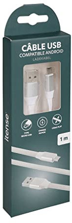 itense - Câble charge rapide plat micro-USB - Compatible Android - Longueur: 1m - Puissance: 12W - Résistant - Courant de sortie: DC 5V/2400 mAh - Embouts renforcés pour une meilleure durabilité