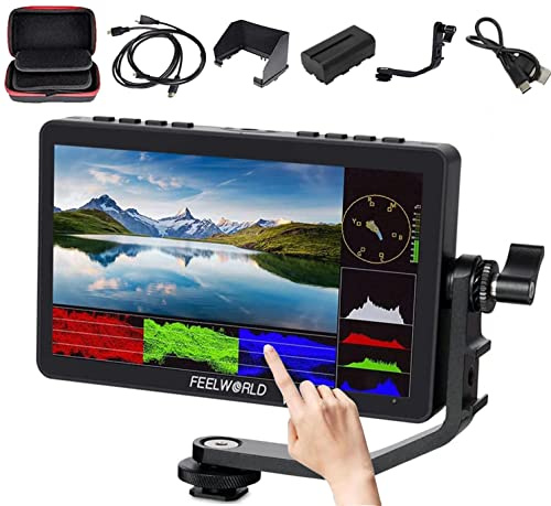 FEELWORLD Batterie F5 Pro V4+ + Chargeur + étui de Transport 6 Pouces écran Tactile Moniteur de Champ avec 3D LUT F970 Kit Externe d'installation pour Alimentation sans Fil Prise en Charge d'entrée