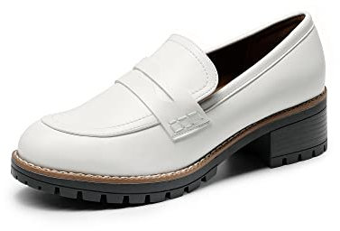 DREAM PAIRS Mocassin Femme Chaussures Plates Confortable avec Talon Mi-Haut Porter à Enfiler Mocassins Loafer,Size 41,Blanc-PU,SDLS2319W
